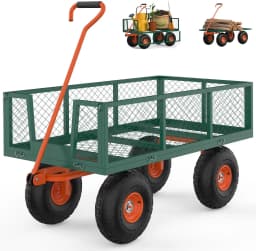 Tacleekii 500 Lbs Capacity Steel Garden Cart 3-in-1 Utility Metal Wagon with Removable Mesh Sides to Convert Into Flatbed 180° Rotating Handle and 10" Tires for Garden, Yard