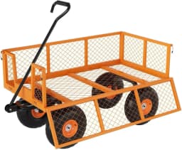 Tacleekii 500 Lbs Capacity Steel Garden Cart 3-in-1 Utility Metal Wagon with Removable Mesh Sides to Convert Into Flatbed 180° Rotating Handle and 10" Tires for Garden, Yard