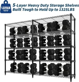 59" W Wire Shelving Unit, 1060LBS 5-Tier Metal Storage Shelves with 4 Locking Casters, Adjustable Heavy Duty Carbon Steel Rack for Garage Pantry, 70.5"H x 13.8"D