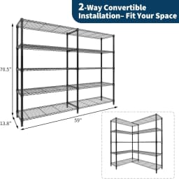 59" W Wire Shelving Unit, 1060LBS 5-Tier Metal Storage Shelves with 4 Locking Casters, Adjustable Heavy Duty Carbon Steel Rack for Garage Pantry, 70.5"H x 13.8"D