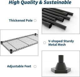 59" W Wire Shelving Unit, 1060LBS 5-Tier Metal Storage Shelves with 4 Locking Casters, Adjustable Heavy Duty Carbon Steel Rack for Garage Pantry, 70.5"H x 13.8"D