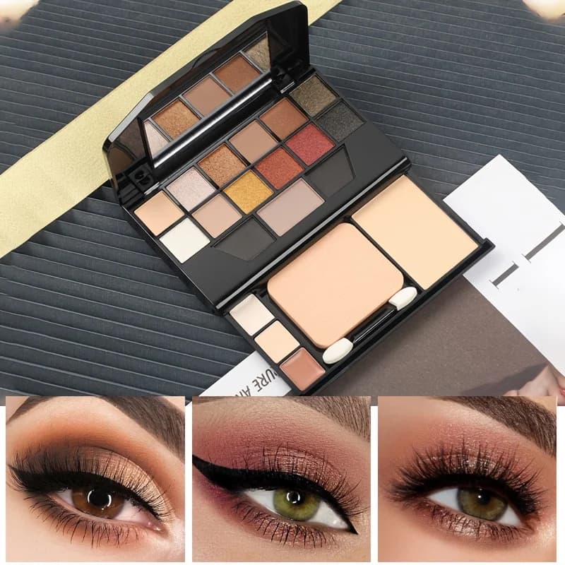 19 Shades All-in-One Makeup Palette, 12 Eyeshadow Shades Multi-Functional Makeup Case, Classic Smoky Tone 9918, High Pigment & Blendable, One Palette for Full Face Makeup