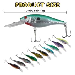 10pcs Topwater Minnow Fishing Lures Artificial Bait Set Swimbait 10cm 10g