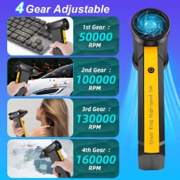 Compressed Air Dust Collector. High-power Violent Fan, Wireless Rechargeable Air Blower With 130, 000 Rpm, High-speed Turbine Fan, 3 Speed Settings - 100, 000/110, 000/130, 000 Rpm. Handheld Hair Dryer, Suitable For Computer Keyboards, Cars, Homes.