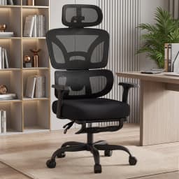 Ergonomic Office Chair High Back Mesh with 2D Adjustable Headrest Retractable Footrest 66° Rotating 2.6' Lifting Thick Sponge Seat Lumbar Support Quiet Swivel Casters for Home Office