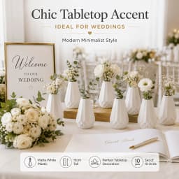 10pcs Pack 10pcs White Mini Plastic Vases Suitable for Fresh/Dried/Artificial Flowers, Farmhouse Style Asymmetric Cylindrical Vases with Geometric Base, Modern Table Centerpieces for Wedding,, Office Decor - Bottles