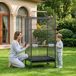 Garvee 18x18 Inch Large Metal Bird Cage for Home Open Playtop, 0.4” Bar Spacing, 3 Perches, Feeding & Water Cups,Removable Tray, Locking Wheels for Budgies & Small Parrots