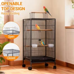Garvee 18x18 Inch Large Metal Bird Cage for Home Open Playtop, 0.4” Bar Spacing, 3 Perches, Feeding & Water Cups,Removable Tray, Locking Wheels for Budgies & Small Parrots