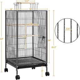 Garvee 18x18 Inch Large Metal Bird Cage for Home Open Playtop, 0.4” Bar Spacing, 3 Perches, Feeding & Water Cups,Removable Tray, Locking Wheels for Budgies & Small Parrots