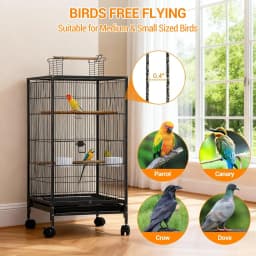 Garvee 18x18 Inch Large Metal Bird Cage for Home Open Playtop, 0.4” Bar Spacing, 3 Perches, Feeding & Water Cups,Removable Tray, Locking Wheels for Budgies & Small Parrots