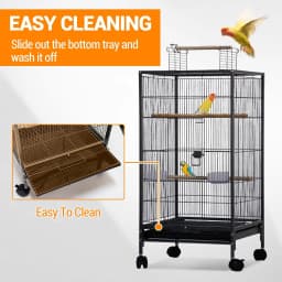 Garvee 18x18 Inch Large Metal Bird Cage for Home Open Playtop, 0.4” Bar Spacing, 3 Perches, Feeding & Water Cups,Removable Tray, Locking Wheels for Budgies & Small Parrots