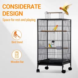 Garvee 18x18 Inch Large Metal Bird Cage for Home Open Playtop, 0.4” Bar Spacing, 3 Perches, Feeding & Water Cups,Removable Tray, Locking Wheels for Budgies & Small Parrots