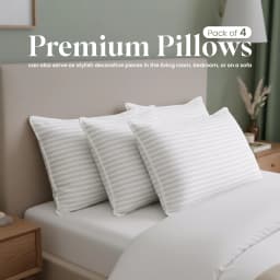 2Pcs Premium Memory Foam Bed Pillows Supportive Cooling Sleeping Pillow with Soft Breathable Striped Polycotton Cover No-Shift Construction Durable Neck Support for Back Sleepers White Bedding