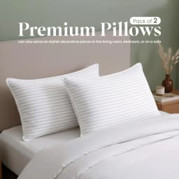 2Pcs Premium Memory Foam Bed Pillows Supportive Cooling Sleeping Pillow with Soft Breathable Striped Polycotton Cover No-Shift Construction Durable Neck Support for Back Sleepers White Bedding