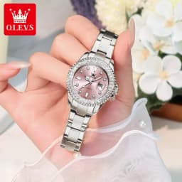 OLEVS 9945 Luxury Women Original Quartz Movement Watch Diamond Scale Stainless Steel Bracelet Luminous Function 30M Waterproof Watch