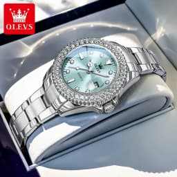 OLEVS 9945 Luxury Women Original Quartz Movement Watch Diamond Scale Stainless Steel Bracelet Luminous Function 30M Waterproof Watch