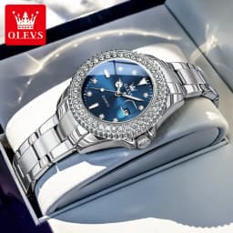 OLEVS 9945 Luxury Women Original Quartz Movement Watch Diamond Scale Stainless Steel Bracelet Luminous Function 30M Waterproof Watch