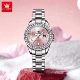 OLEVS 9945 Luxury Women Original Quartz Movement Watch Diamond Scale Stainless Steel Bracelet Luminous Function 30M Waterproof Watch