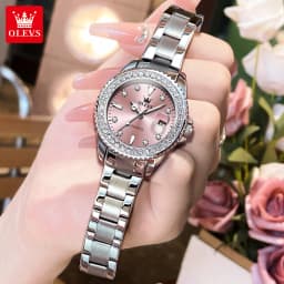 OLEVS 9945 Luxury Women Original Quartz Movement Watch Diamond Scale Stainless Steel Bracelet Luminous Function 30M Waterproof Watch
