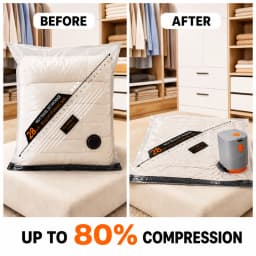 Vacuum Storage Bags with Electric Pump, Travel Space Saver Vacuum Bags, Portable Cordless Air Deflator, Clothes Compression Organizer