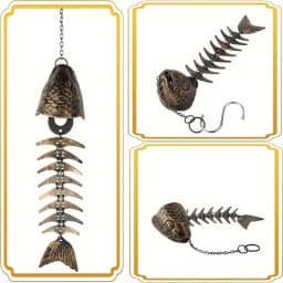 1Pc Christmas Metal Fish Bone Wind Chime, Hanging Iron Art Wind Chime for Patio Lawn Garden Porch Festival Gift for Friends