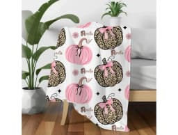 Leopard Pink Pumpkin Velveteen Throw Blanket, Cute Fall Pumpkin Print Cozy Blanket for Girls Women, Bed Sofa Couch Autumn Home Decor