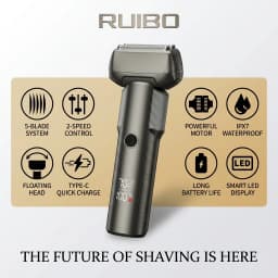 Electric Shaver for Men 5-Blade Reciprocating Foil Razor 10000 RPM High Velocity Motor LED Digital Display IPX6 Waterproof Wet Dry Shaving Type-C Fast Rechargeable Gunmetal Metallic Grooming Kit
