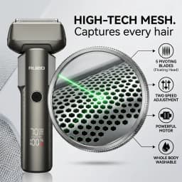 Electric Shaver for Men 5-Blade Reciprocating Foil Razor 10000 RPM High Velocity Motor LED Digital Display IPX6 Waterproof Wet Dry Shaving Type-C Fast Rechargeable Gunmetal Metallic Grooming Kit