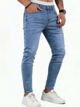 Trendy Slim-Fit Men'S Blue Denim Jeans with Stretch, Perfect for Casual Wear, Featuring a Modern Design for Young Adults