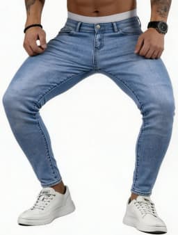 Trendy Slim-Fit Men'S Blue Denim Jeans with Stretch, Perfect for Casual Wear, Featuring a Modern Design for Young Adults