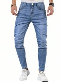 Trendy Slim-Fit Men'S Blue Denim Jeans with Stretch, Perfect for Casual Wear, Featuring a Modern Design for Young Adults