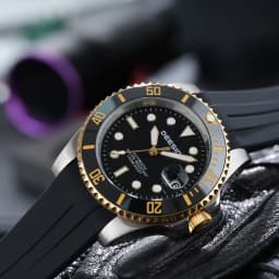 DEESIO Men's Luxury Full Automatic Mechanical Watch, Black-Golden Dial, Luminous Self-Winding, Date Calendar, High-Hardness Mineral Glass, Soft Silicone Rubber SweatproofStrap,Upgrade 100M Water Resistant, Business Casual Sport Analog Round Gift for Men