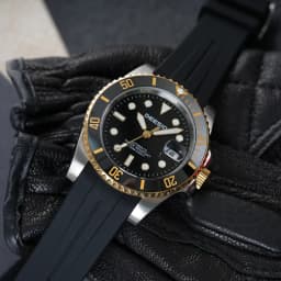 DEESIO Men's Luxury Full Automatic Mechanical Watch, Black-Golden Dial, Luminous Self-Winding, Date Calendar, High-Hardness Mineral Glass, Soft Silicone Rubber SweatproofStrap,Upgrade 100M Water Resistant, Business Casual Sport Analog Round Gift for Men