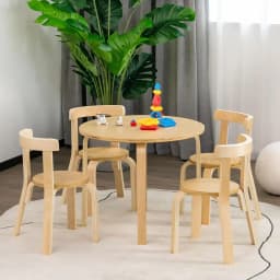 5-Piece Wooden Kids Desk & Chairs Set with Toy Bricks - Ideal for Playroom, Classroom, Daycare | Educational, Durable, Natural,