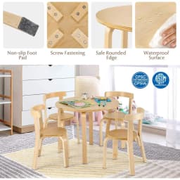 5-Piece Wooden Kids Desk & Chairs Set with Toy Bricks - Ideal for Playroom, Classroom, Daycare | Educational, Durable, Natural,