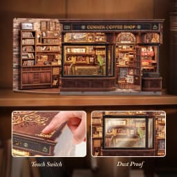 Original CUTEBEE 22cm Book Nook Kit DIY Miniature House Coffee Shop Dollhouse Book Nook Kit 3D Wooden Puzzles for Adults Corner Coffee Shop Booknook Tiny House Bookshelf Decor 3D Wooden Puzzle for Adults DIY Hbby Craft Gift book fans gift christmas decort