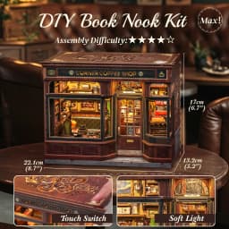 Original CUTEBEE 22cm Book Nook Kit DIY Miniature House Coffee Shop Dollhouse Book Nook Kit 3D Wooden Puzzles for Adults Corner Coffee Shop Booknook Tiny House Bookshelf Decor 3D Wooden Puzzle for Adults DIY Hbby Craft Gift book fans gift christmas decort