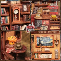 Original CUTEBEE 22cm Book Nook Kit DIY Miniature House Coffee Shop Dollhouse Book Nook Kit 3D Wooden Puzzles for Adults Corner Coffee Shop Booknook Tiny House Bookshelf Decor 3D Wooden Puzzle for Adults DIY Hbby Craft Gift book fans gift christmas decort