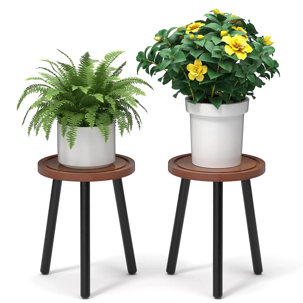 2-Pack Wood Plant Stands Indoor, 16.7" Tall Plant Stand Outdoor Mid-Century Plant Stool, Single Plant Table Modern Small Round Side/End Table for Living Room, Balcony, Office(Brown)