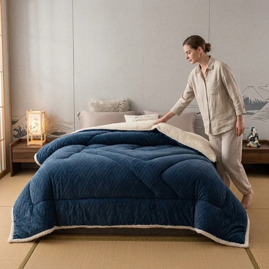 All-Season Warm Velvet Blanket Cut Pile Soft Comfort Geometric Stripe Design from Single to King.