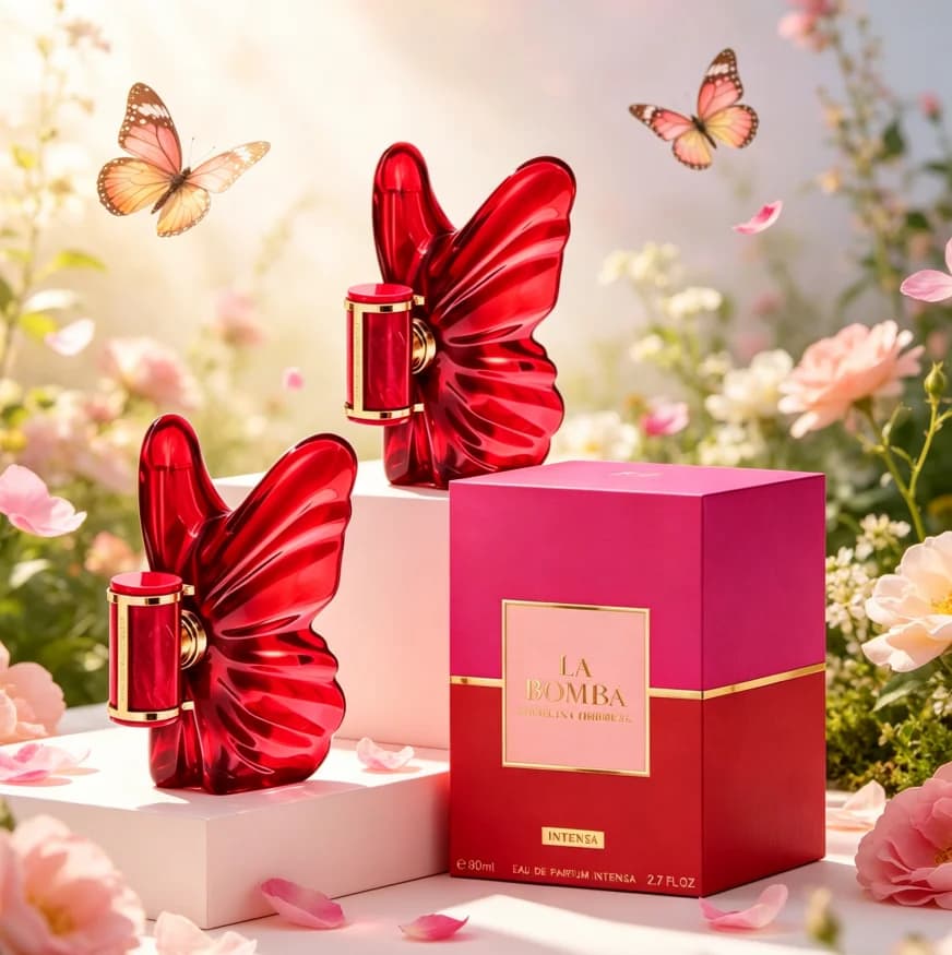 La Bomba Intensa red butterfly shaped perfume bottle, 2.7oz80ml, fruity and floral, rich and full fragrance, lasting fragrance, gift choice