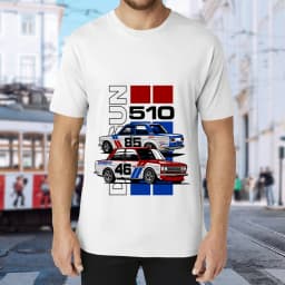 Men's Vintage Datsun 510 Racing Car Graphic T-Shirt, Retro JDM Auto Motif Tee, Casual Summer Short Sleeve Streetwear Top