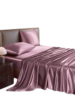 4pcs Light Gray Premium Solid Color Silky Satin Bedding Set, 1pc Fitted Sheet & 1pc Flat Sheet & 2pcs Pillowcases Mattress Protector Set (Pillow Inserts Not Included) sf2404270329665753