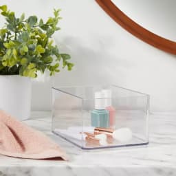 Medium Transparent Plastic Bathroom Tray, Cube‑Shaped Storage Organizer with Raised Sides, Open‑Top Counter Tray