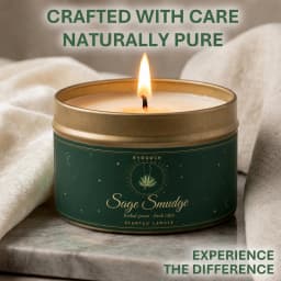 EVODUCK 4 Pack Aromatherapy Candle Set 2 Sage Smudge 2 Palo Santo Soy Wax Scented Candles in Gold Travel Tin 20H+ Burn Fresh Herbal & Warm Woody Smoke Fragrance for Meditation Yoga Spa Relaxation Home Ambience Housewarming Gift Bedroom Decor Candle