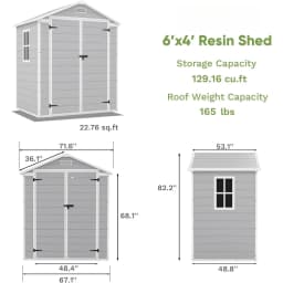 Resin Outdoor Storage Shed with Floor, Light Gray | Plastic Outside Sheds with Window, Garden Tool Shed with Lockable Door, For Patio Storage, Backyard