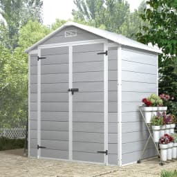 Resin Outdoor Storage Shed with Floor, Light Gray | Plastic Outside Sheds with Window, Garden Tool Shed with Lockable Door, For Patio Storage, Backyard