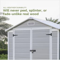 Resin Outdoor Storage Shed with Floor, Light Gray | Plastic Outside Sheds with Window, Garden Tool Shed with Lockable Door, For Patio Storage, Backyard