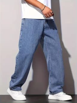 2025 New Men's Casual Wide-Leg Jeans - Cotton Blend/Machine Washable, All-Season Comfort, Solid Color, 380g/m² High-End Denim Fabric