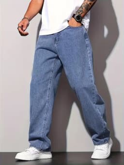 2025 New Men's Casual Wide-Leg Jeans - Cotton Blend/Machine Washable, All-Season Comfort, Solid Color, 380g/m² High-End Denim Fabric